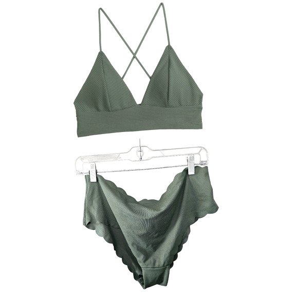 H&M Plus size tankini bikini sage green racerback padded swimsuit 2 pc - Picture 1 of 13